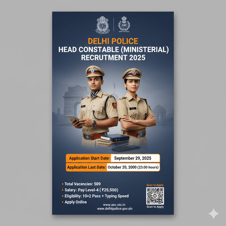 SSC Delhi Police Head Constable (Ministerial) Recruitment 2025.